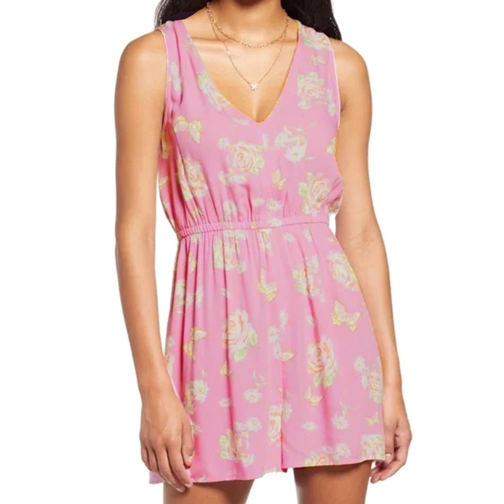 Nordstrom BP Floral Anna Romper Playsuit Deep Plunge Back back Elasticized Waist